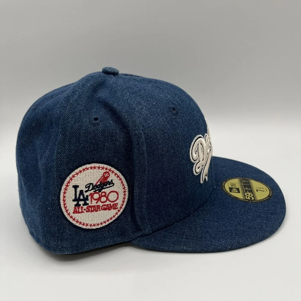 Los Angeles Dodgers New Era 59FIFTY‎ Hat Cap Fitted Mens 7 1/2 Denim MLB NEW